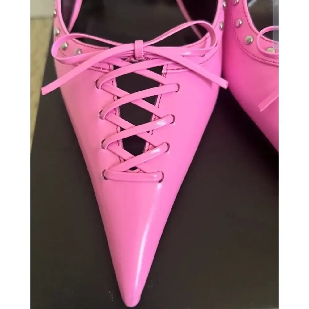 $1575 Sz EU 41 US 11 Versace Lace Slingback Pink Heels Leather
